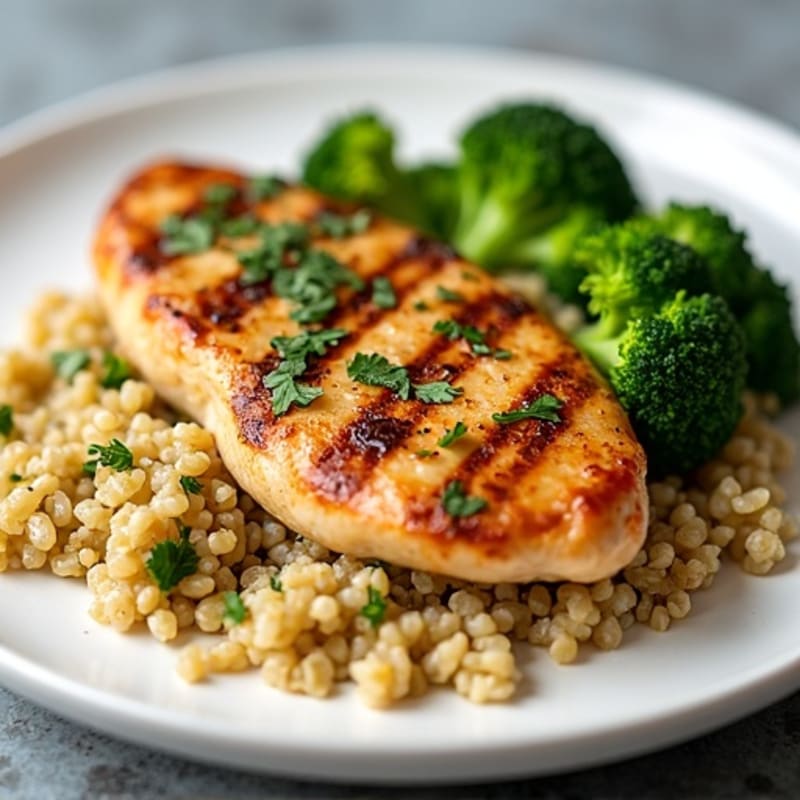 Grilled Chicken Breast with Quinoa and Roasted Broccoli