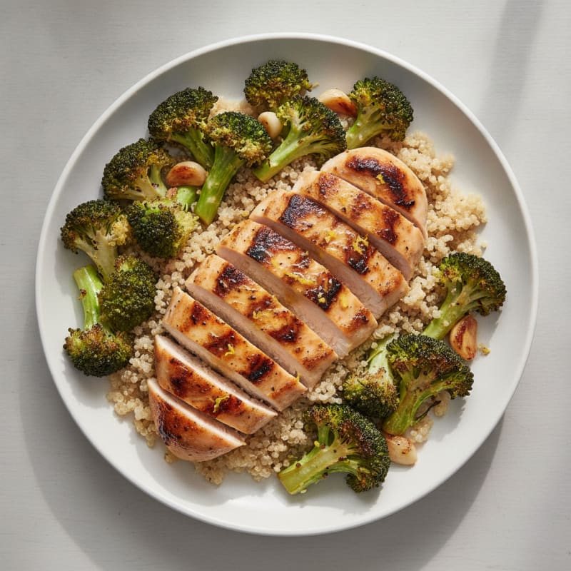 Grilled Chicken Breast with Roasted Broccoli and Quinoa