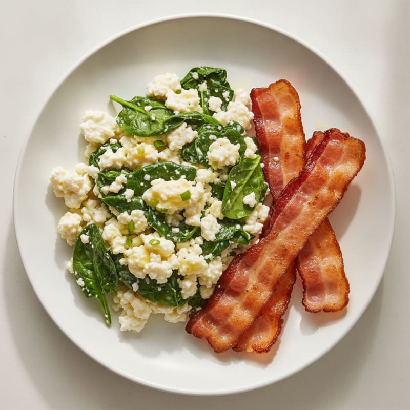 Cottage Cheese Scramble with Spinach and Turkey Bacon