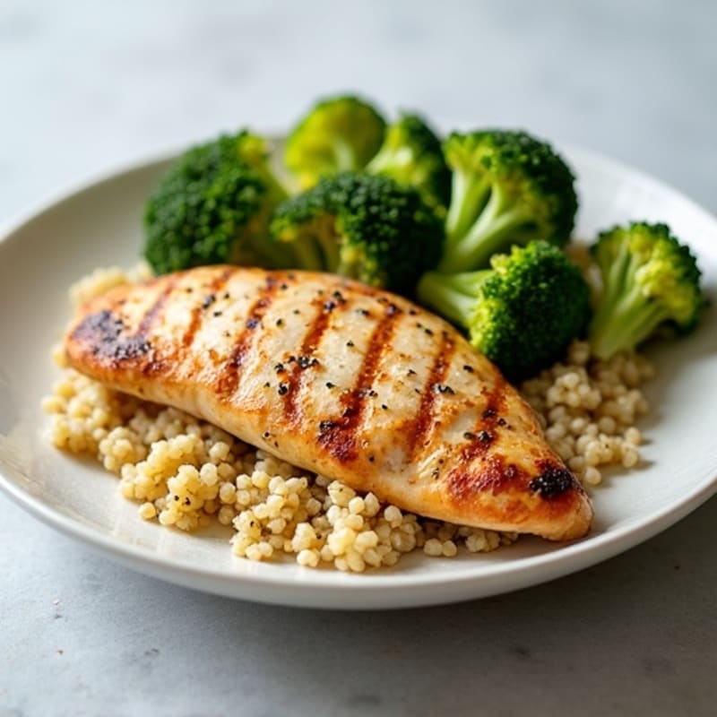 Grilled Chicken Breast with Quinoa and Roasted Broccoli