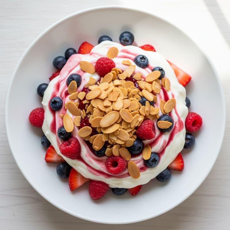 Greek Yogurt Protein Parfait with Mixed Berries and Almonds