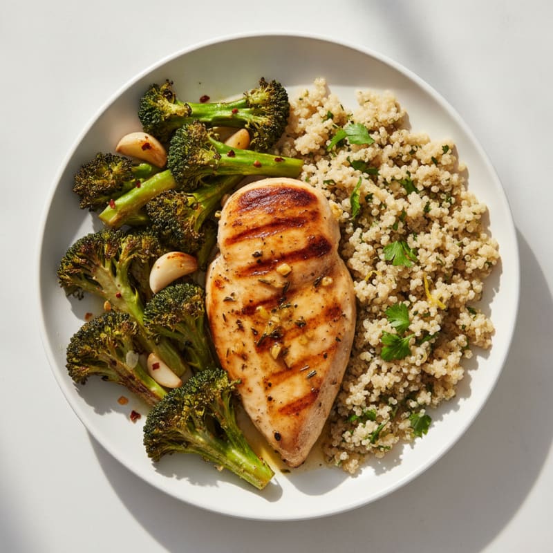 Grilled Chicken Breast with Roasted Broccoli and Quinoa