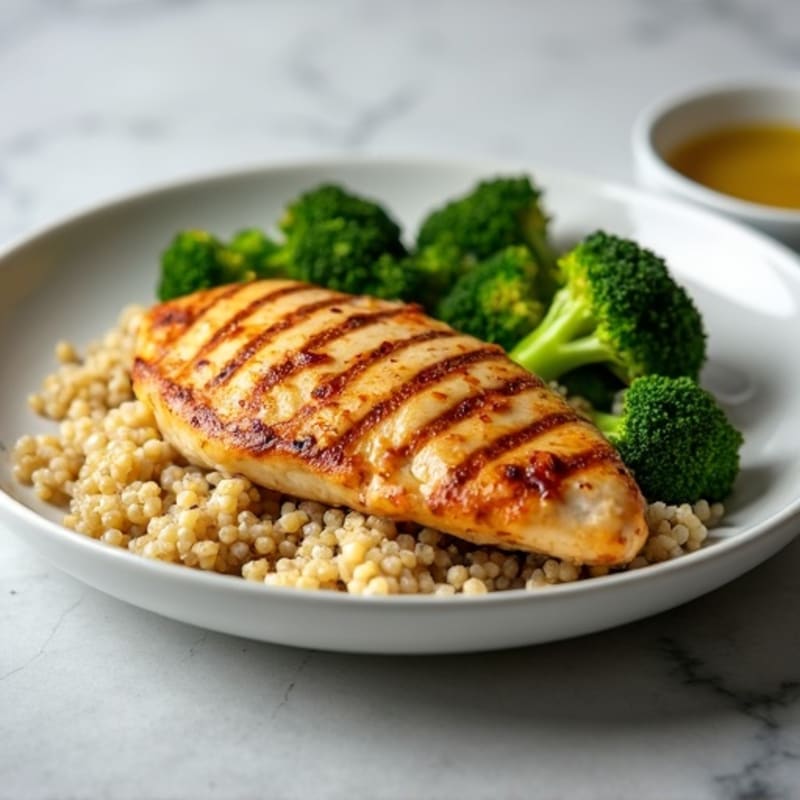 Grilled Chicken Breast with Quinoa and Roasted Broccoli