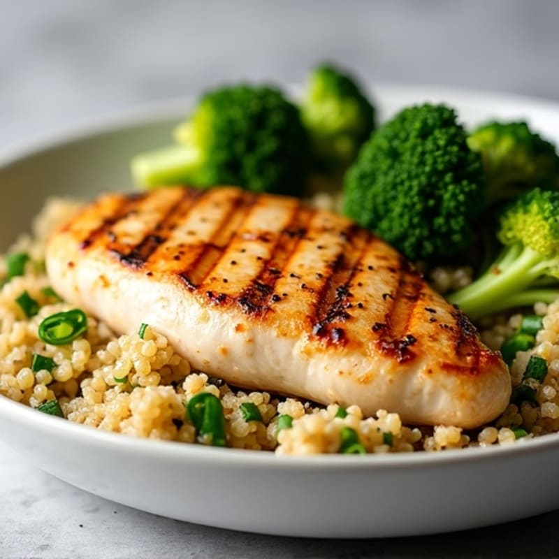 Grilled Chicken Breast with Quinoa and Roasted Broccoli