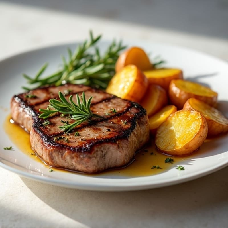Herb-Garlic Butter Seared Steak with Roasted Baby Potatoes