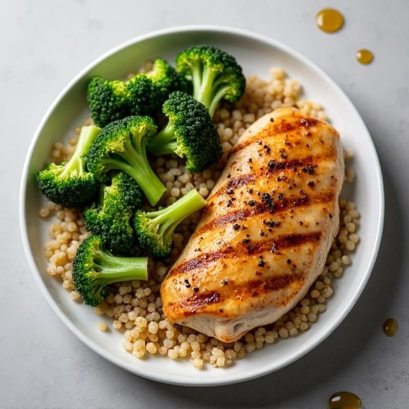 Grilled Chicken Breast with Quinoa and Roasted Broccoli