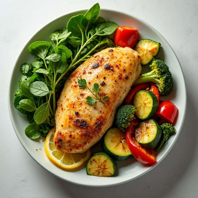 Lemon-Herb Roasted Chicken with Fresh Greens and Roasted Vegetables