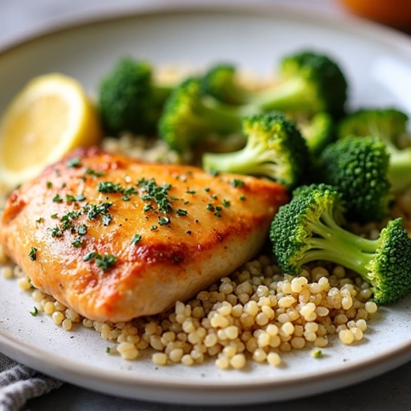 Lemon-Garlic Roasted Chicken with Crispy Broccoli and Quinoa