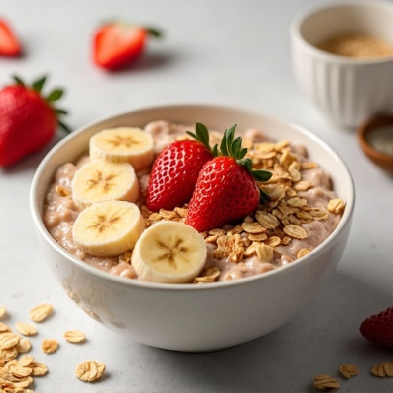 Banana Protein Oatmeal with Sliced Strawberries