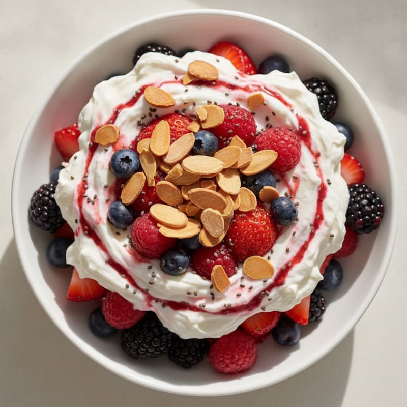 Greek Yogurt Protein Parfait with Mixed Berries and Almonds