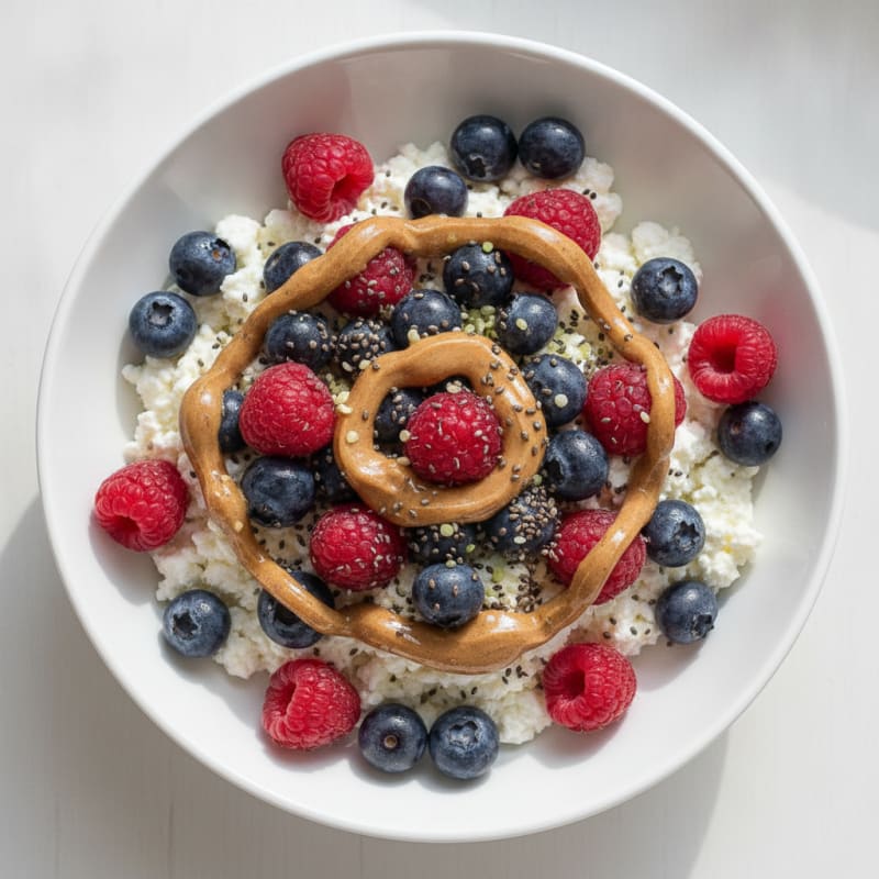 Cottage Cheese Berry Bowl with Almond Butter and Chia Seeds
