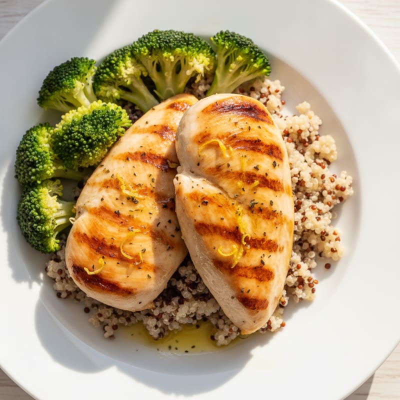 Grilled Chicken Breast with Quinoa and Steamed Broccoli
