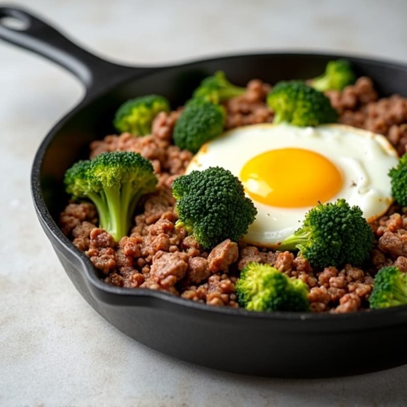 Lean Ground Beef and Crispy Roasted Broccoli Skillet