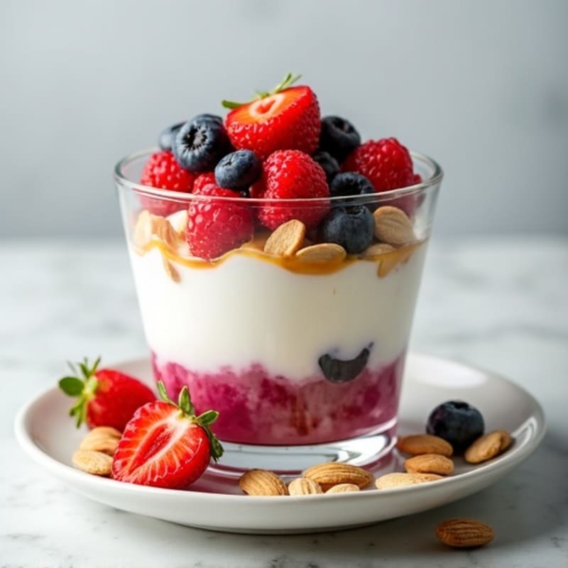 Greek Yogurt Parfait with Mixed Berries and Crunchy Almonds