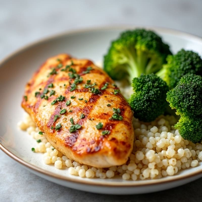 Grilled Chicken Breast with Quinoa and Roasted Broccoli