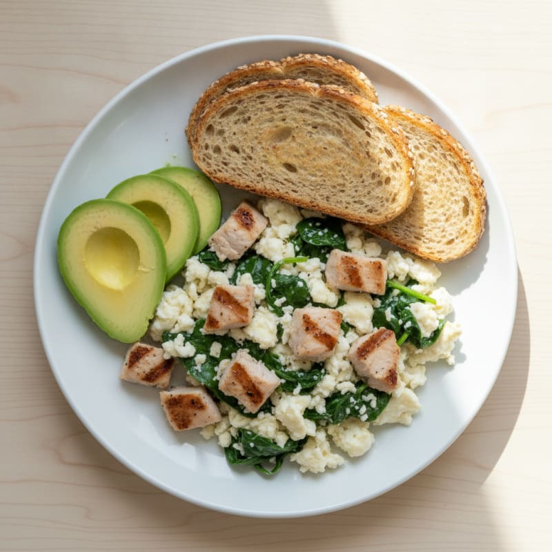 Egg White and Spinach Scramble with Grilled Turkey Breast