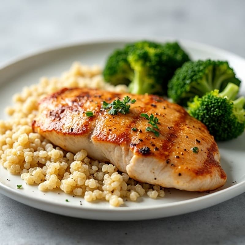 Grilled Chicken Breast with Quinoa and Roasted Broccoli