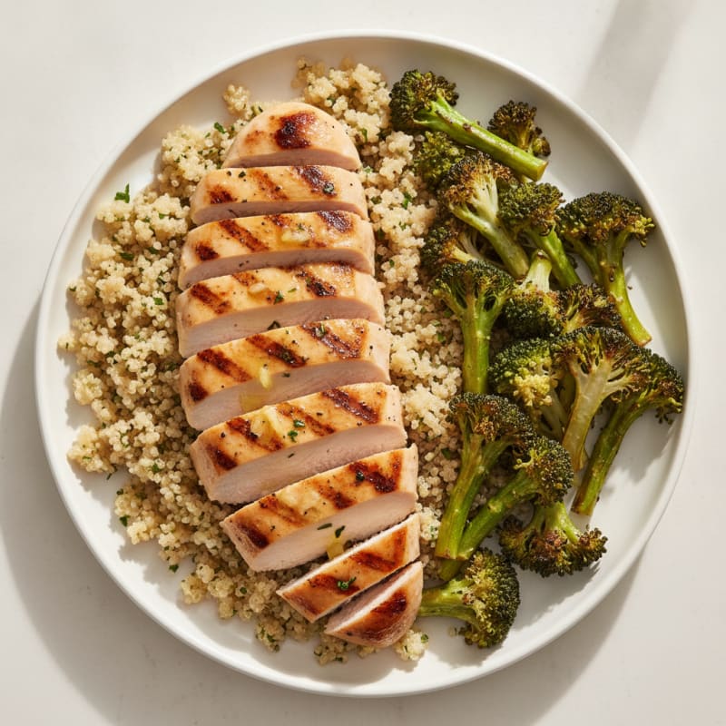 Grilled Chicken Breast with Quinoa and Roasted Broccoli