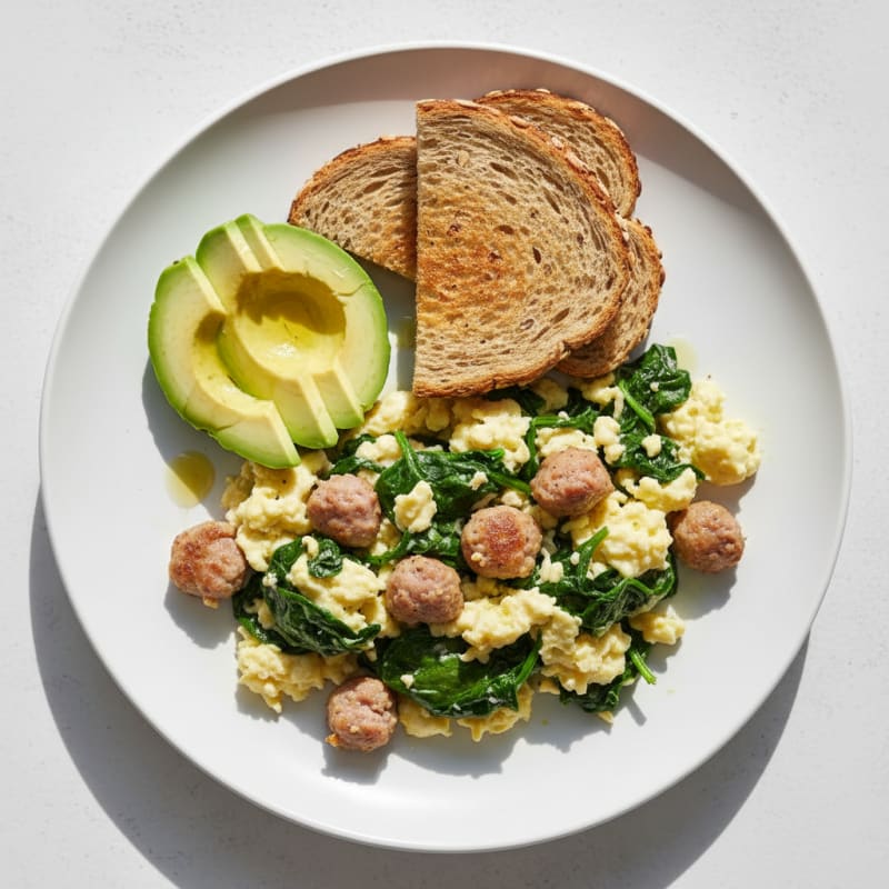 Egg White and Turkey Sausage Scramble with Spinach