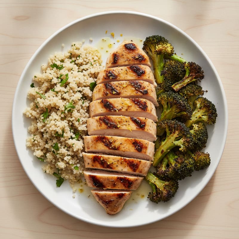 Grilled Chicken Breast with Quinoa and Roasted Broccoli