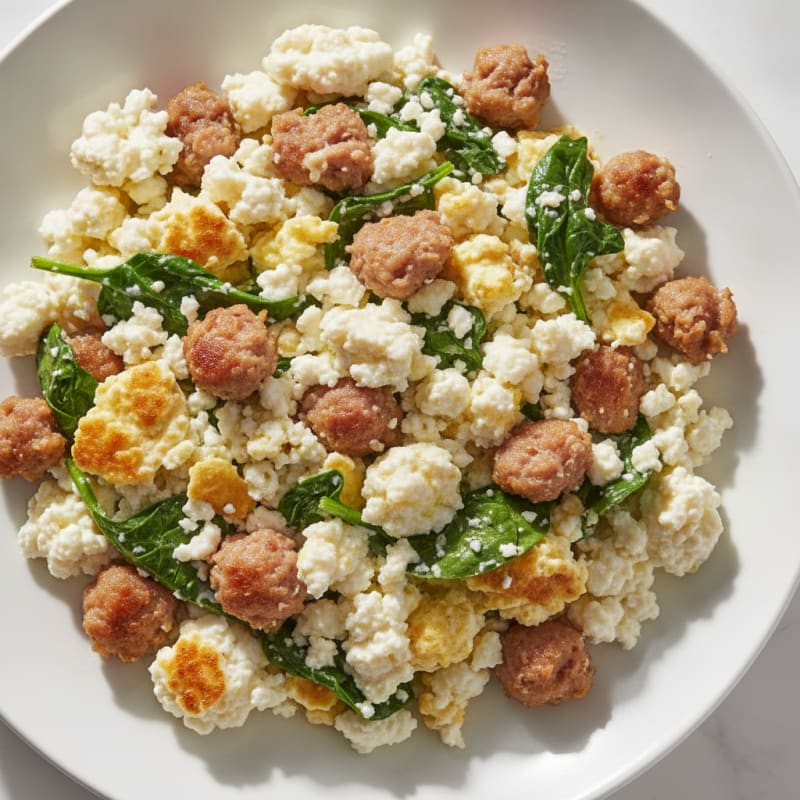 Egg White Scramble with Cottage Cheese and Turkey Sausage
