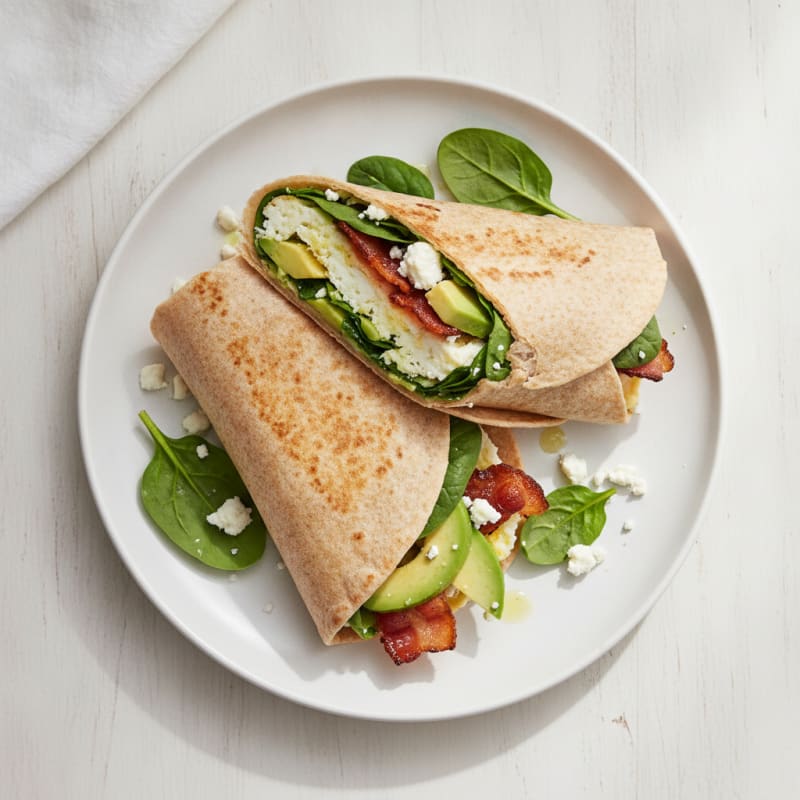 Crispy Turkey Bacon and Egg White Wrap with Spinach
