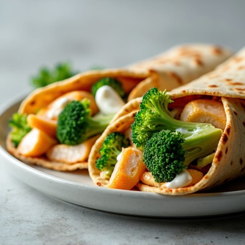 Grilled Chicken and Broccoli Tortilla Wrap with Greek Yogurt Sauce