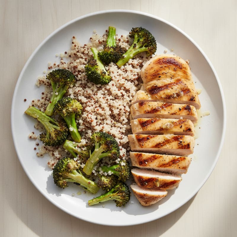 Grilled Chicken Breast with Quinoa and Roasted Broccoli