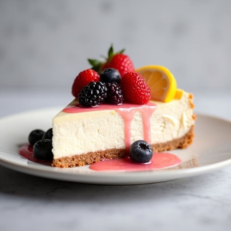Greek Yogurt Protein Cheesecake with Mixed Berries