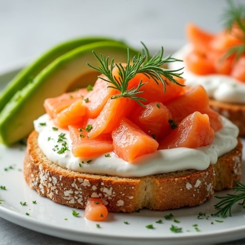 Smoked Salmon with Creamy Dill Spread and Crispy Everything Seasoned Whole Grain Toast