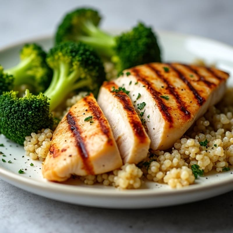 Grilled Chicken Breast with Quinoa and Roasted Broccoli