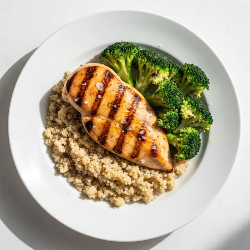 Grilled Chicken Breast with Quinoa and Steamed Broccoli