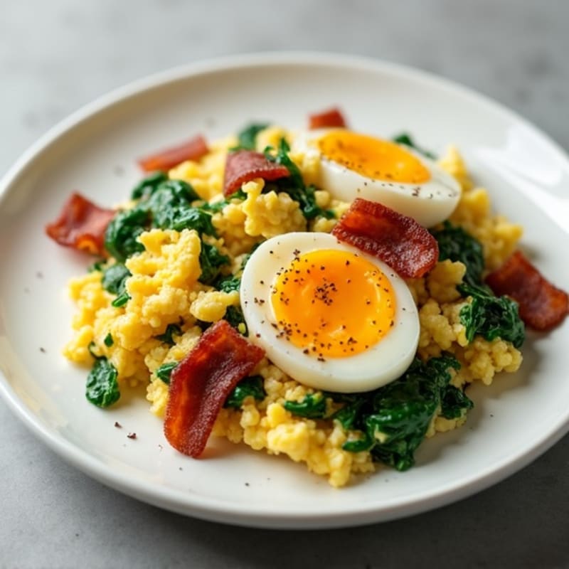 Cottage Cheese and Egg Scramble with Spinach and Turkey Bacon