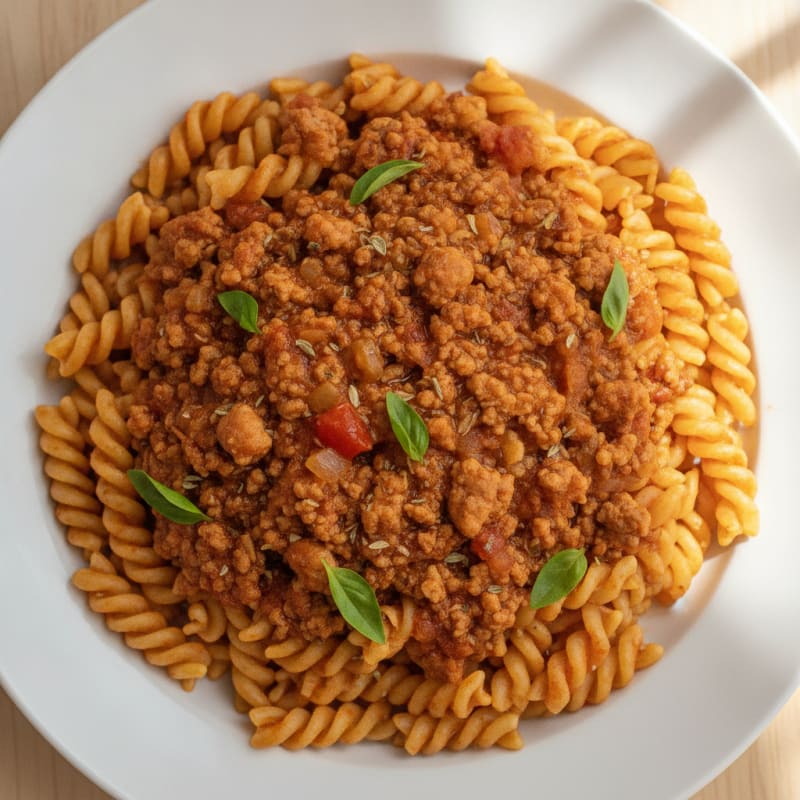 Ground Pork Ragu with High-Protein Pasta
