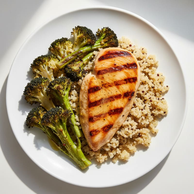 Grilled Chicken Breast with Quinoa and Roasted Broccoli
