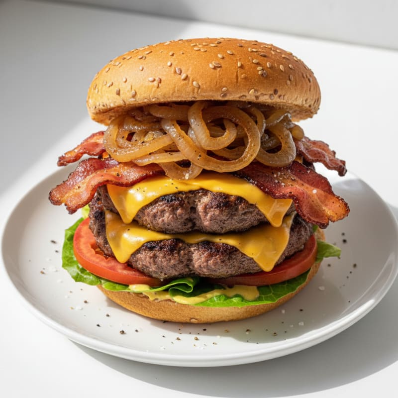 Double Bacon Cheeseburger with Caramelized Onions