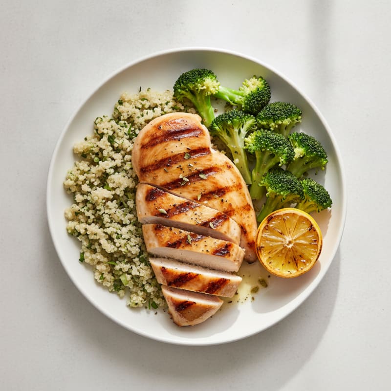 Grilled Chicken Breast with Quinoa and Steamed Broccoli