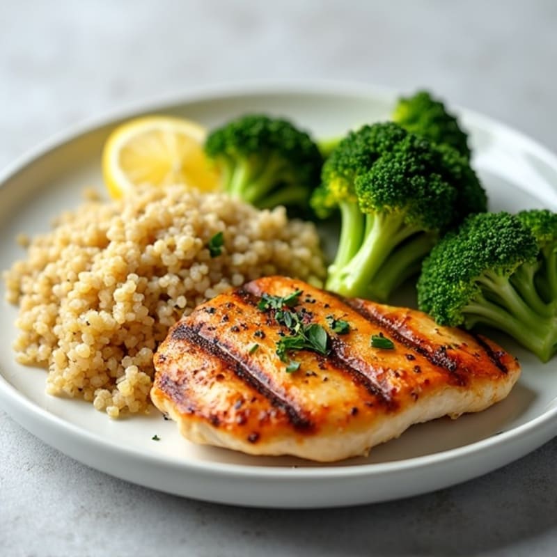 Grilled Chicken Breast with Quinoa and Roasted Broccoli