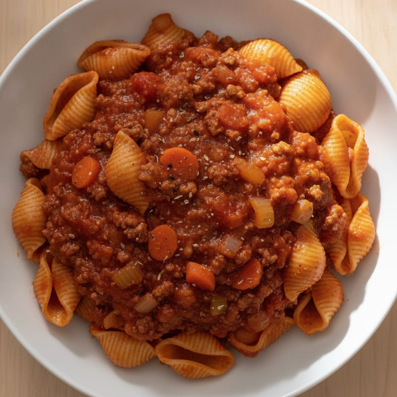 Conchiglie with Bolognese Meat Sauce