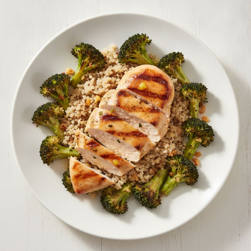 Grilled Chicken Breast with Quinoa and Roasted Broccoli