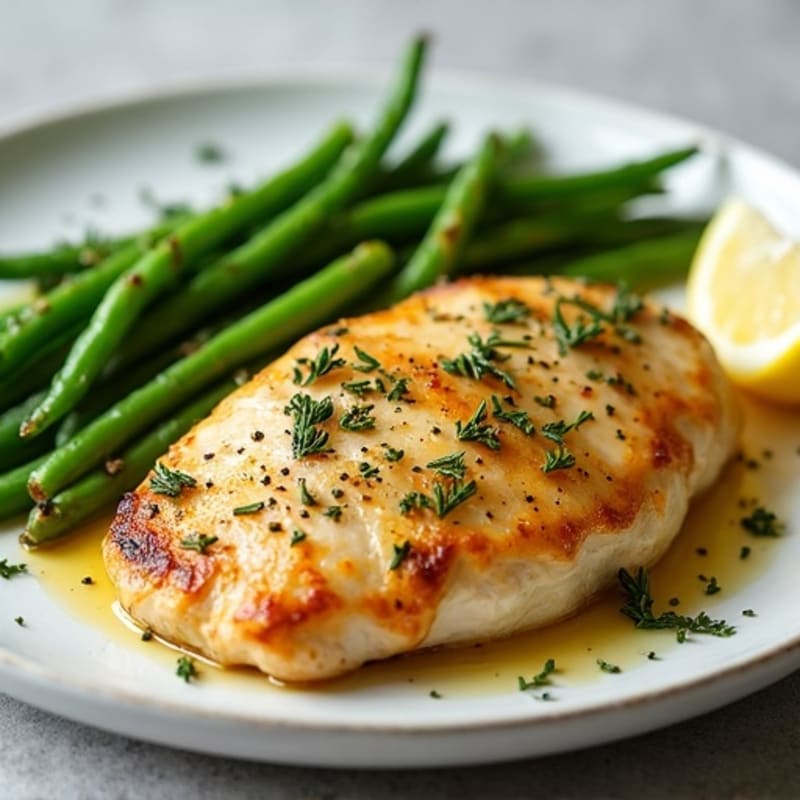 Lemon Herb Roasted Chicken Breast with Crispy Green Beans