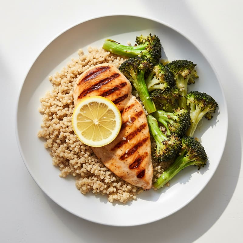 Grilled Chicken Breast with Quinoa and Roasted Broccoli