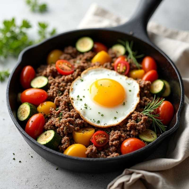 Herb-Seasoned Lean Ground Beef Skillet with Roasted Vegetables