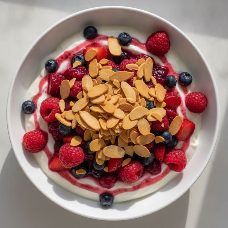 Greek Yogurt Protein Parfait with Mixed Berries and Almonds