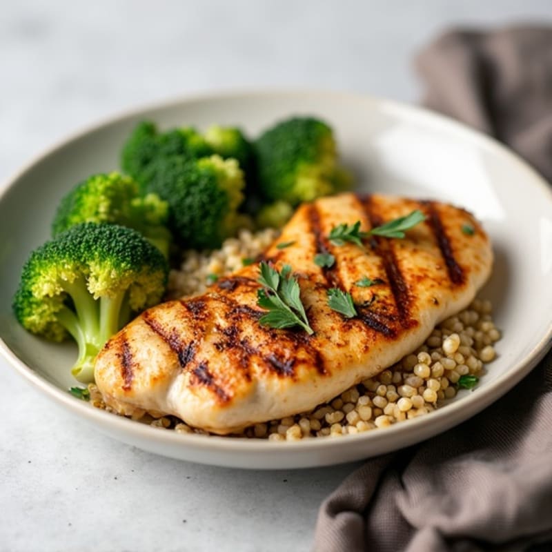 Grilled Chicken Breast with Quinoa and Roasted Broccoli