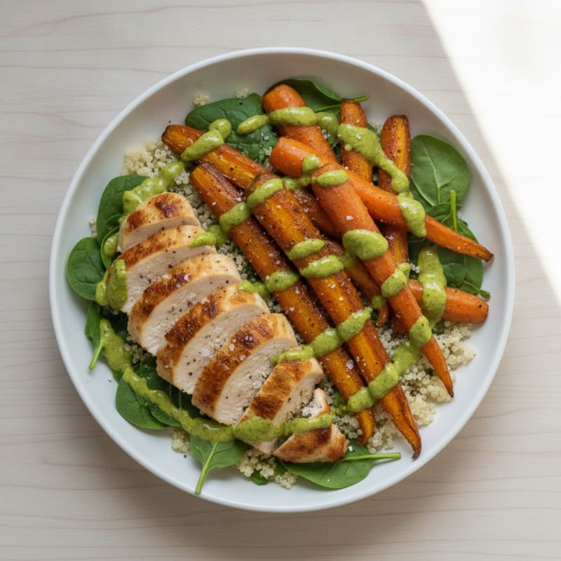 Chicken and Roasted Carrot Moringa Bowl