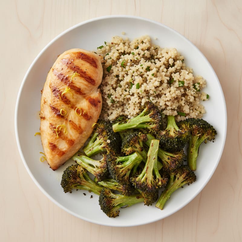 Grilled Chicken Breast with Roasted Broccoli and Quinoa