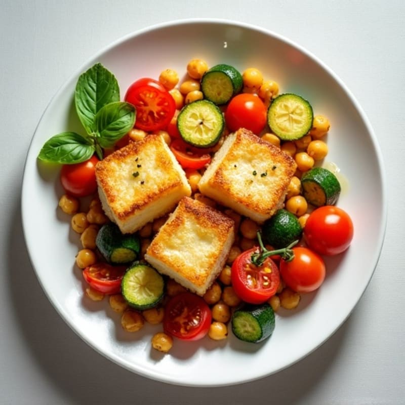 Crispy Pan-Seared Halloumi with Lemon Herb Vegetables