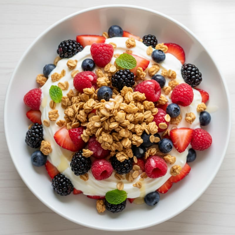 Greek Yogurt Parfait with Mixed Berries and Protein Granola