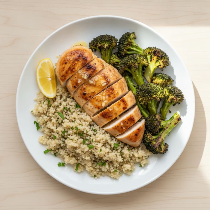 Grilled Chicken Breast with Quinoa and Roasted Broccoli